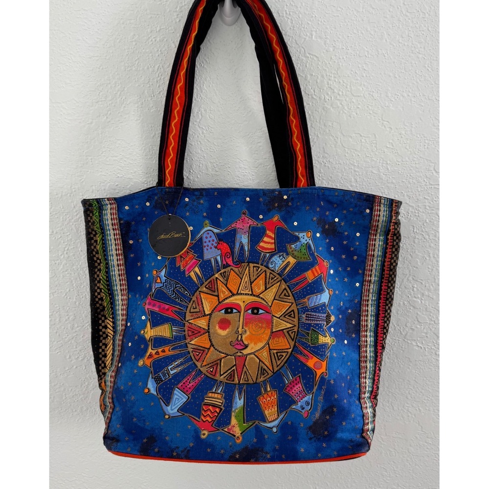 Laurel Burch Bags Celestial Sun and Moon Large Zippered Tote Shoulder Bag 90s
